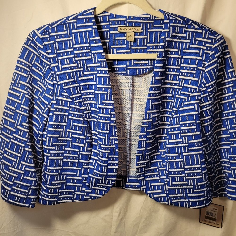 NWT Maya Brooke Blue and  Black Bolero Jacket - Soze 14